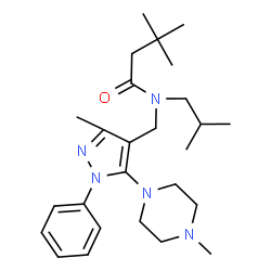 ChemSpider 2D Image | N-Isobutyl-3,3-dimethyl-N-{[3-methyl-5-(4-methyl-1-piperazinyl)-1-phenyl-1H-pyrazol-4-yl]methyl}butanamide | C26H41N5O