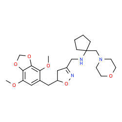 ChemSpider 2D Image | N-({5-[(4,7-Dimethoxy-1,3-benzodioxol-5-yl)methyl]-4,5-dihydro-1,2-oxazol-3-yl}methyl)-1-(4-morpholinylmethyl)cyclopentanamine | C24H35N3O6