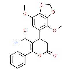 ChemSpider 2D Image | 4-(4,7-Dimethoxy-1,3-benzodioxol-5-yl)-4,6-dihydro-2H-pyrano[3,2-c]quinoline-2,5(3H)-dione | C21H17NO7