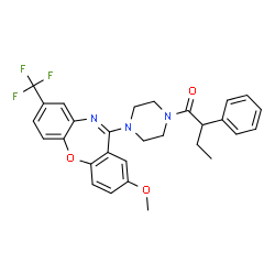 ChemSpider 2D Image | 1-{4-[2-Methoxy-8-(trifluoromethyl)dibenzo[b,f][1,4]oxazepin-11-yl]-1-piperazinyl}-2-phenyl-1-butanone | C29H28F3N3O3