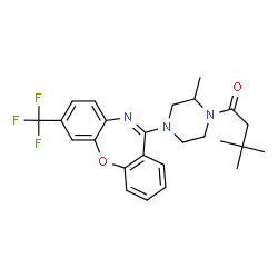 ChemSpider 2D Image | 3,3-Dimethyl-1-{2-methyl-4-[7-(trifluoromethyl)dibenzo[b,f][1,4]oxazepin-11-yl]-1-piperazinyl}-1-butanone | C25H28F3N3O2