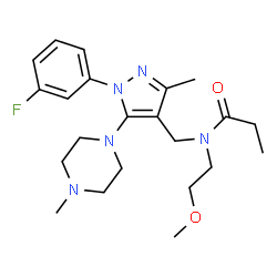 ChemSpider 2D Image | N-{[1-(3-Fluorophenyl)-3-methyl-5-(4-methyl-1-piperazinyl)-1H-pyrazol-4-yl]methyl}-N-(2-methoxyethyl)propanamide | C22H32FN5O2
