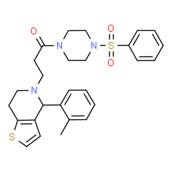 ChemSpider 2D Image | 3-[4-(2-Methylphenyl)-6,7-dihydrothieno[3,2-c]pyridin-5(4H)-yl]-1-[4-(phenylsulfonyl)-1-piperazinyl]-1-propanone | C27H31N3O3S2