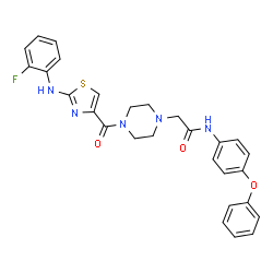 ChemSpider 2D Image | 2-[4-({2-[(2-Fluorophenyl)amino]-1,3-thiazol-4-yl}carbonyl)-1-piperazinyl]-N-(4-phenoxyphenyl)acetamide | C28H26FN5O3S