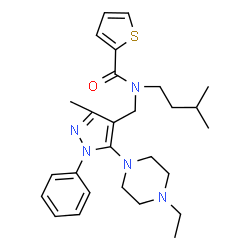 ChemSpider 2D Image | N-{[5-(4-Ethyl-1-piperazinyl)-3-methyl-1-phenyl-1H-pyrazol-4-yl]methyl}-N-(3-methylbutyl)-2-thiophenecarboxamide | C27H37N5OS
