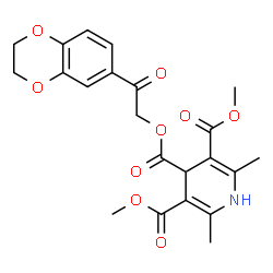 ChemSpider 2D Image | 4-[2-(2,3-Dihydro-1,4-benzodioxin-6-yl)-2-oxoethyl] 3,5-dimethyl 2,6-dimethyl-1,4-dihydro-3,4,5-pyridinetricarboxylate | C22H23NO9