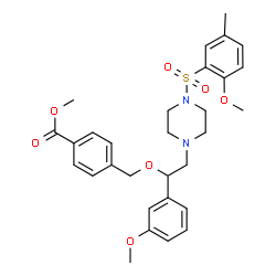 ChemSpider 2D Image | Methyl 4-{[2-{4-[(2-methoxy-5-methylphenyl)sulfonyl]-1-piperazinyl}-1-(3-methoxyphenyl)ethoxy]methyl}benzoate | C30H36N2O7S