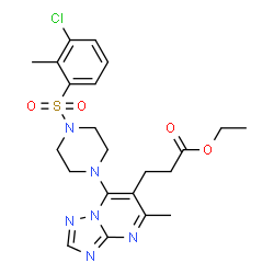 ChemSpider 2D Image | Ethyl 3-(7-{4-[(3-chloro-2-methylphenyl)sulfonyl]-1-piperazinyl}-5-methyl[1,2,4]triazolo[1,5-a]pyrimidin-6-yl)propanoate | C22H27ClN6O4S