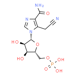 ChemSpider 2D Image | 5-(Cyanomethyl)-1-(5-O-phosphono-beta-D-ribofuranosyl)-1H-imidazole-4-carboxamide | C11H15N4O8P