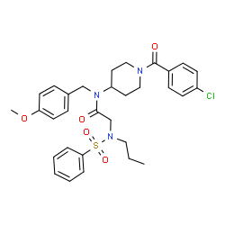 ChemSpider 2D Image | N-[1-(4-Chlorobenzoyl)-4-piperidinyl]-N-(4-methoxybenzyl)-N~2~-(phenylsulfonyl)-N~2~-propylglycinamide | C31H36ClN3O5S