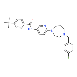 ChemSpider 2D Image | N-{6-[4-(4-Fluorobenzyl)-1,4-diazepan-1-yl]-3-pyridinyl}-4-(2-methyl-2-propanyl)benzamide | C28H33FN4O