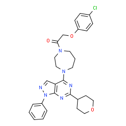 ChemSpider 2D Image | 2-(4-Chlorophenoxy)-1-{4-[1-phenyl-6-(tetrahydro-2H-pyran-4-yl)-1H-pyrazolo[3,4-d]pyrimidin-4-yl]-1,4-diazepan-1-yl}ethanone | C29H31ClN6O3