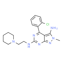 ChemSpider 2D Image | 4-(2-Chlorophenyl)-2-methyl-N~6~-[2-(1-piperidinyl)ethyl]-2H-pyrazolo[3,4-d]pyrimidine-3,6-diamine | C19H24ClN7