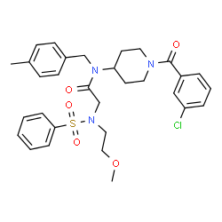 ChemSpider 2D Image | N-[1-(3-Chlorobenzoyl)-4-piperidinyl]-N~2~-(2-methoxyethyl)-N-(4-methylbenzyl)-N~2~-(phenylsulfonyl)glycinamide | C31H36ClN3O5S
