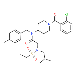 ChemSpider 2D Image | N-[1-(2-Chlorobenzoyl)-4-piperidinyl]-N~2~-(ethylsulfonyl)-N~2~-isobutyl-N-(4-methylbenzyl)glycinamide | C28H38ClN3O4S