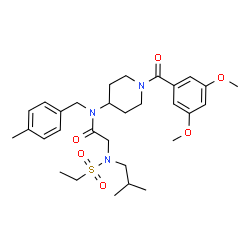 ChemSpider 2D Image | N-[1-(3,5-Dimethoxybenzoyl)-4-piperidinyl]-N~2~-(ethylsulfonyl)-N~2~-isobutyl-N-(4-methylbenzyl)glycinamide | C30H43N3O6S