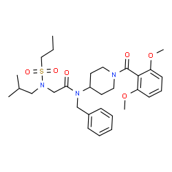 ChemSpider 2D Image | N-Benzyl-N-[1-(2,6-dimethoxybenzoyl)-4-piperidinyl]-N~2~-isobutyl-N~2~-(propylsulfonyl)glycinamide | C30H43N3O6S