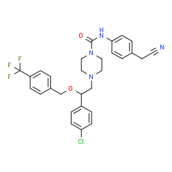 ChemSpider 2D Image | 4-[2-(4-Chlorophenyl)-2-{[4-(trifluoromethyl)benzyl]oxy}ethyl]-N-[4-(cyanomethyl)phenyl]-1-piperazinecarboxamide | C29H28ClF3N4O2