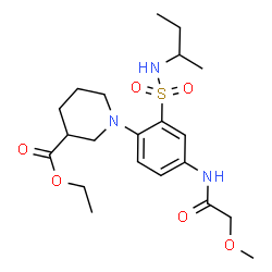ChemSpider 2D Image | Ethyl 1-{2-(sec-butylsulfamoyl)-4-[(methoxyacetyl)amino]phenyl}-3-piperidinecarboxylate | C21H33N3O6S