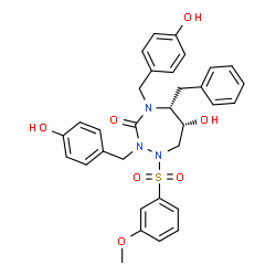 ChemSpider 2D Image | (5R,6R)-5-Benzyl-6-hydroxy-2,4-bis(4-hydroxybenzyl)-1-[(3-methoxyphenyl)sulfonyl]-1,2,4-triazepan-3-one | C32H33N3O7S