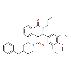 ChemSpider 2D Image | 4-[(4-Benzyl-1-piperidinyl)carbonyl]-2-propyl-3-(3,4,5-trimethoxyphenyl)-3,4-dihydro-1(2H)-isoquinolinone | C34H40N2O5