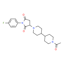 ChemSpider 2D Image | 3-(1'-Acetyl-4,4'-bipiperidin-1-yl)-1-(4-fluorophenyl)-2,5-pyrrolidinedione | C22H28FN3O3