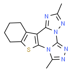 ChemSpider 2D Image | 2,7-Dimethyl-10,11,12,13-tetrahydro[1]benzothieno[3,2-e]bis[1,2,4]triazolo[4,3-a:1',5'-c]pyrimidine | C14H14N6S