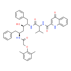 ChemSpider 2D Image | N-[(2R)-1-{[(2S,3R,5S)-5-{[(2,6-Dimethylphenoxy)acetyl]amino}-3-hydroxy-1,6-diphenyl-2-hexanyl]amino}-3-methyl-1-oxo-2-butanyl]-4-oxo-1,4-dihydro-2-quinolinecarboxamide | C43H48N4O6
