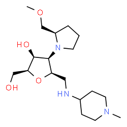ChemSpider 2D Image | 2,5-Anhydro-4,6-dideoxy-4-[(2R)-2-(methoxymethyl)-1-pyrrolidinyl]-6-[(1-methyl-4-piperidinyl)amino]-D-galactitol | C18H35N3O4