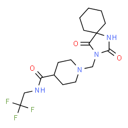 ChemSpider 2D Image | 1-[(2,4-Dioxo-1,3-diazaspiro[4.5]dec-3-yl)methyl]-N-(2,2,2-trifluoroethyl)-4-piperidinecarboxamide | C17H25F3N4O3