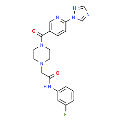 ChemSpider 2D Image | N-(3-Fluorophenyl)-2-(4-{[6-(1H-1,2,4-triazol-1-yl)-3-pyridinyl]carbonyl}-1-piperazinyl)acetamide | C20H20FN7O2
