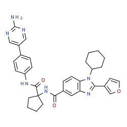 ChemSpider 2D Image | N-(1-{[4-(2-Amino-5-pyrimidinyl)phenyl]carbamoyl}cyclopentyl)-1-cyclohexyl-2-(3-furyl)-1H-benzimidazole-5-carboxamide | C34H35N7O3