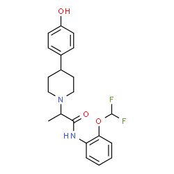 ChemSpider 2D Image | N-[2-(Difluoromethoxy)phenyl]-2-[4-(4-hydroxyphenyl)-1-piperidinyl]propanamide | C21H24F2N2O3