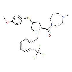 ChemSpider 2D Image | {(2S,4R)-4-[(4-Methoxyphenyl)sulfanyl]-1-[2-(trifluoromethyl)benzyl]-2-pyrrolidinyl}(4-methyl-1,4-diazepan-1-yl)methanone | C26H32F3N3O2S