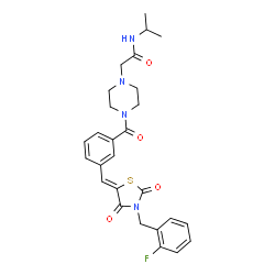 ChemSpider 2D Image | 2-[4-(3-{(Z)-[3-(2-Fluorobenzyl)-2,4-dioxo-1,3-thiazolidin-5-ylidene]methyl}benzoyl)-1-piperazinyl]-N-isopropylacetamide | C27H29FN4O4S