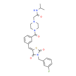 ChemSpider 2D Image | 2-[4-(3-{(Z)-[3-(3-Fluorobenzyl)-2,4-dioxo-1,3-thiazolidin-5-ylidene]methyl}benzoyl)-1-piperazinyl]-N-isopropylacetamide | C27H29FN4O4S