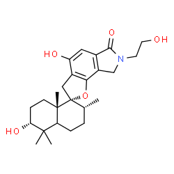 ChemSpider 2D Image | (2R,2'R,6'R,8a'S)-4,6'-Dihydroxy-7-(2-hydroxyethyl)-2',5',5',8a'-tetramethyl-3',4',4a',5',6',7,7',8,8',8a'-decahydro-2'H-spiro[furo[2,3-e]isoindole-2,1'-naphthalen]-6(3H)-one | C25H35NO5