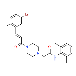 ChemSpider 2D Image | 2-{4-[(2E)-3-(5-Bromo-2-fluorophenyl)-2-propenoyl]-1-piperazinyl}-N-(2,6-dimethylphenyl)acetamide | C23H25BrFN3O2