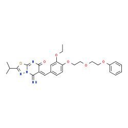 ChemSpider 2D Image | (6Z)-6-{3-Ethoxy-4-[2-(2-phenoxyethoxy)ethoxy]benzylidene}-5-imino-2-isopropyl-5,6-dihydro-7H-[1,3,4]thiadiazolo[3,2-a]pyrimidin-7-one | C27H30N4O5S