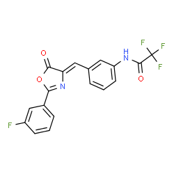ChemSpider 2D Image | 2,2,2-Trifluoro-N-(3-{(Z)-[2-(3-fluorophenyl)-5-oxo-1,3-oxazol-4(5H)-ylidene]methyl}phenyl)acetamide | C18H10F4N2O3
