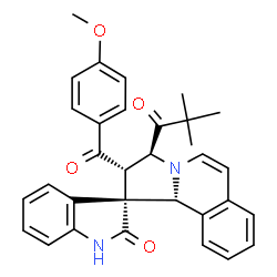 ChemSpider 2D Image | (2'S,3S,3'S,10b'R)-3'-(2,2-Dimethylpropanoyl)-2'-(4-methoxybenzoyl)-2',3'-dihydro-10b'H-spiro[indole-3,1'-pyrrolo[2,1-a]isoquinolin]-2(1H)-one | C32H30N2O4