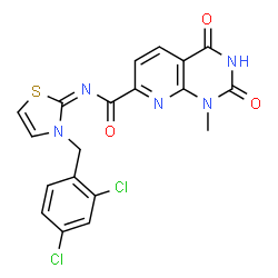 ChemSpider 2D Image | N-[(2E)-3-(2,4-Dichlorobenzyl)-1,3-thiazol-2(3H)-ylidene]-1-methyl-2,4-dioxo-1,2,3,4-tetrahydropyrido[2,3-d]pyrimidine-7-carboxamide | C19H13Cl2N5O3S