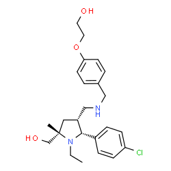 ChemSpider 2D Image | 2-{4-[({[(2R,3R,5S)-2-(4-Chlorophenyl)-1-ethyl-5-(hydroxymethyl)-5-methyl-3-pyrrolidinyl]methyl}amino)methyl]phenoxy}ethanol | C24H33ClN2O3