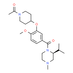 ChemSpider 2D Image | 1-[4-(5-{[(2S)-2-Isopropyl-4-methyl-1-piperazinyl]carbonyl}-2-methoxyphenoxy)-1-piperidinyl]ethanone | C23H35N3O4