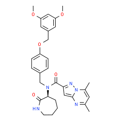 ChemSpider 2D Image | N-{4-[(3,5-Dimethoxybenzyl)oxy]benzyl}-5,7-dimethyl-N-[(3S)-2-oxo-3-azepanyl]pyrazolo[1,5-a]pyrimidine-2-carboxamide | C31H35N5O5
