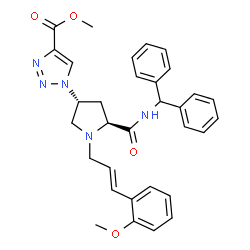 ChemSpider 2D Image | Methyl 1-{(3R,5S)-5-[(diphenylmethyl)carbamoyl]-1-[(2E)-3-(2-methoxyphenyl)-2-propen-1-yl]-3-pyrrolidinyl}-1H-1,2,3-triazole-4-carboxylate | C32H33N5O4