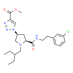 ChemSpider 2D Image | Methyl 1-[(3S,5S)-5-{[2-(3-chlorophenyl)ethyl]carbamoyl}-1-(2-ethylbutyl)-3-pyrrolidinyl]-1H-1,2,3-triazole-4-carboxylate | C23H32ClN5O3