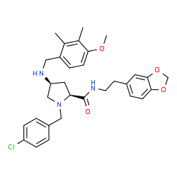 ChemSpider 2D Image | (4S)-N-[2-(1,3-Benzodioxol-5-yl)ethyl]-1-(4-chlorobenzyl)-4-[(4-methoxy-2,3-dimethylbenzyl)amino]-L-prolinamide | C31H36ClN3O4