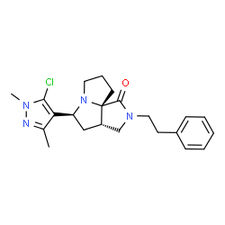 ChemSpider 2D Image | (3aS,5S,9aS)-5-(5-Chloro-1,3-dimethyl-1H-pyrazol-4-yl)-2-(2-phenylethyl)hexahydro-7H-pyrrolo[3,4-g]pyrrolizin-1(2H)-one | C22H27ClN4O