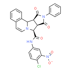 ChemSpider 2D Image | (8S,8aR,11aS)-N-(4-Chloro-3-nitrophenyl)-9,11-dioxo-10-phenyl-8a,9,10,11,11a,11b-hexahydro-8H-pyrrolo[3',4':3,4]pyrrolo[2,1-a]isoquinoline-8-carboxamide | C27H19ClN4O5